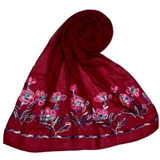 Designer Ari Diamond Cotton Stole- Maroon